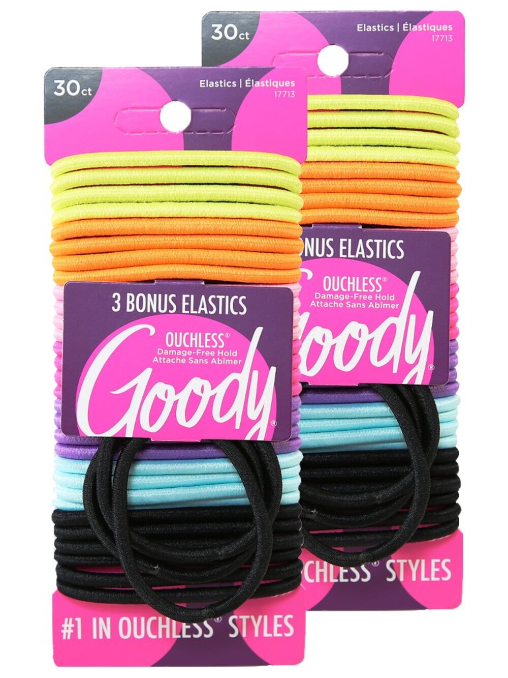 GOODY Ouchless Elastics Hair Ties - 4MM (Medium-Thick Hair) Neon, 30+3 Ct (2-Pk)